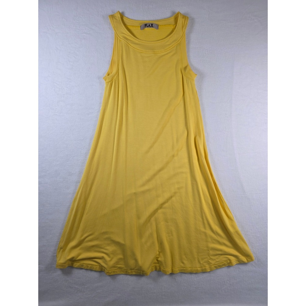 FLAX Sleeveless A-Line Midi Dress Rayon Stretch Petite Yellow Summer Lagenlook